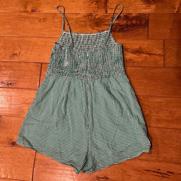 Urban Outfitters Green Checkered Skort Romper with Smocked Top - Picture 7 of 11